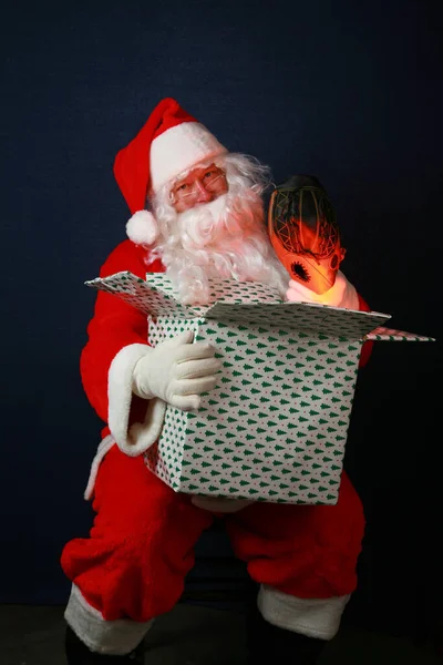 Julklapp Tomtleverans Nyårspresent Julklapp Jultomten Har Stor Present Tomten Med — Stockfoto