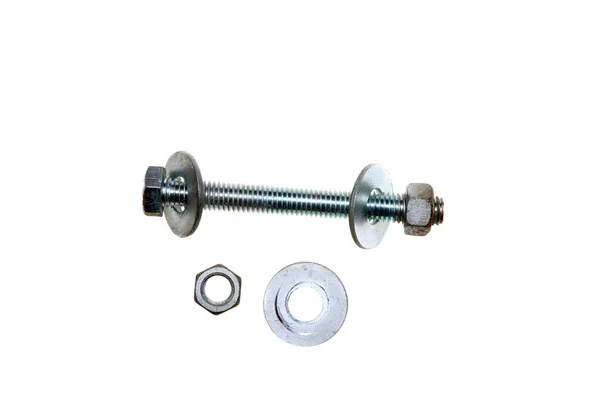 Nuts Bolts Isolated White Room Text Clipping Path Steel Threaded — Stock Photo, Image