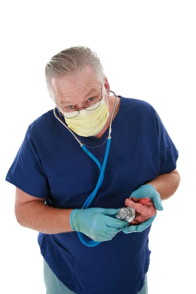 Καρδιοχειρουργός Χειρουργός Καρδιάς Γιατρός Ανθρώπινη Καρδιά Για Μεταμόσχευση Καρδιοχειρουργός Στηθοσκόπιο — Φωτογραφία Αρχείου
