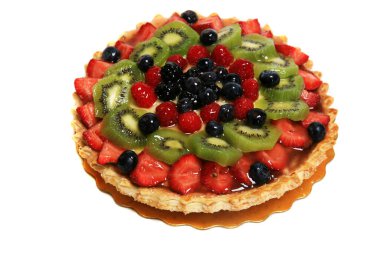 Meyveli tart. Taze meyveli tart. Yabanmersinli, kivili ve çilekli nefis kremalı tart. Herkese yemek.. 