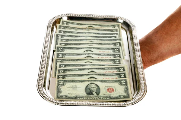 Dinheiro Dinheiro Americano Isolado Branco Espaço Para Sms Gravar Caminho — Fotografia de Stock