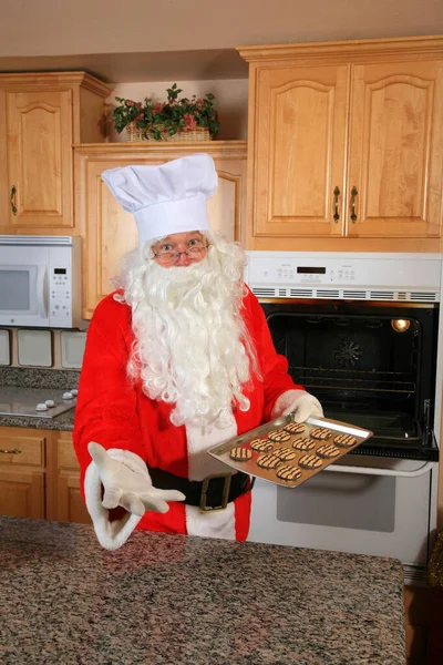 Der Weihnachtsmann Backt Plätzchen Weihnachtsplätzchen Der Weihnachtsmann Ist Sehen Wie — Stockfoto