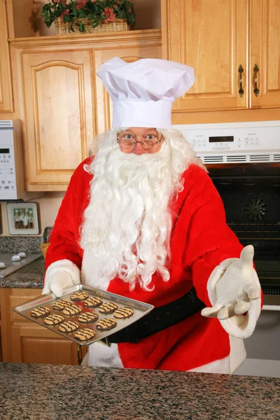 Der Weihnachtsmann Backt Plätzchen Weihnachtsplätzchen Der Weihnachtsmann Ist Sehen Wie — Stockfoto