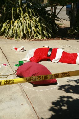 Santa Claus Drive By Shooting. Santa Claus shot dead in a drive by shooting. Real Sheriff crime scene. Santa Claus Dead in a driveway. Someone SHOT SANTA CLAUS in a Drive By Shooting! Santa Claus falls victim to violence and is killed.  clipart