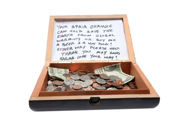 Tip Jar Box Tip Jar Filled Cash Change Tips Way — Stock Photo, Image