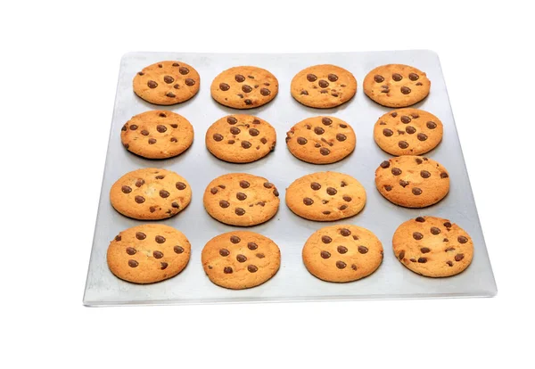 Bolachas Chocolate Chip Cookies Isolado Branco Espaço Para Sms Gravar — Fotografia de Stock