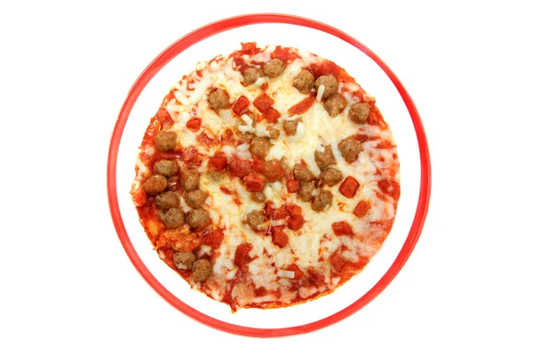 Une Pizza Pizza Pan Personnelle Petite Pizza Saucisse Tasty Pizza — Photo