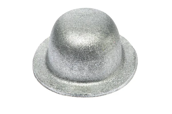 Sombrero Plata Sombrero Fiesta Plástico Plateado Aislado Sobre Blanco Espacio — Foto de Stock