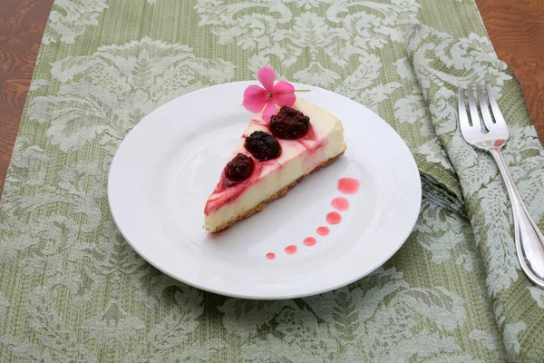 Cheese Cake Beautiful Cheese Cake Cheesecake Plate Slice Cheesecake Topping — Stock Photo, Image