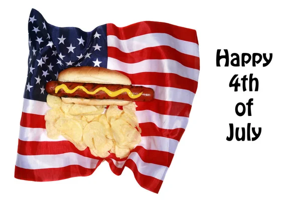 핫도그 대한민국의 최성민 바베큐 국기를 미국의 핫도그 독립기념일은 미국에서 기념하는 — 스톡 사진