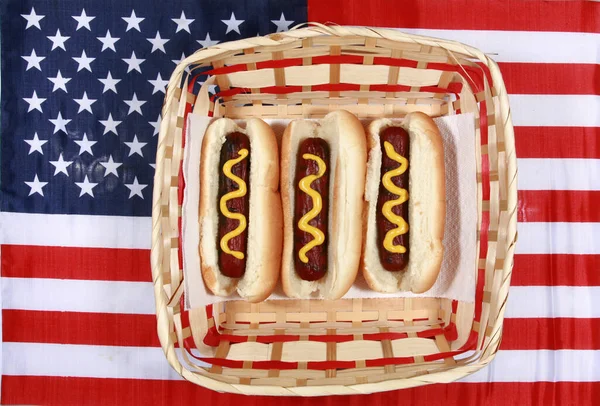 Hot Dog Forth July Hot Dog Comida Para Churrascos Cachorro — Fotografia de Stock