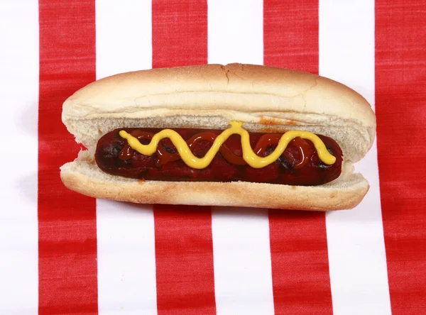 Gorący Pies Hot Dogi Lipca Grill Party Jedzenie Amerykański Patriotyczny — Zdjęcie stockowe