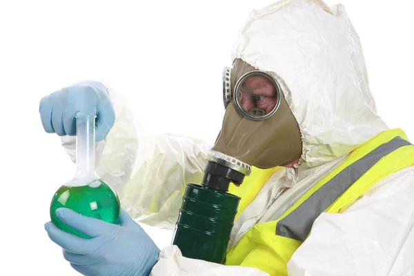 Anarchico Anarchico Indossa Una Tuta Hazmat Guanti Maschera Antigas Mescola — Foto Stock