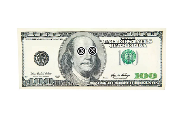 Dinheiro Dinheiro Americano 100 Cem Dólares Bill Isolado Branco Espaço — Fotografia de Stock