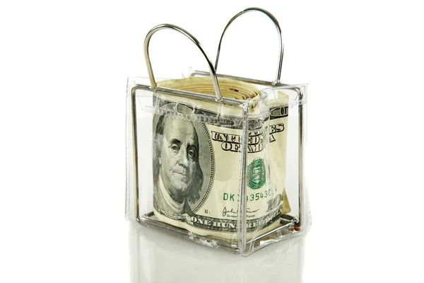 Bolsas Dinheiro Dinheiro Numa Bolsa Dinheiro Americano Bolsa Plástico Saco — Fotografia de Stock