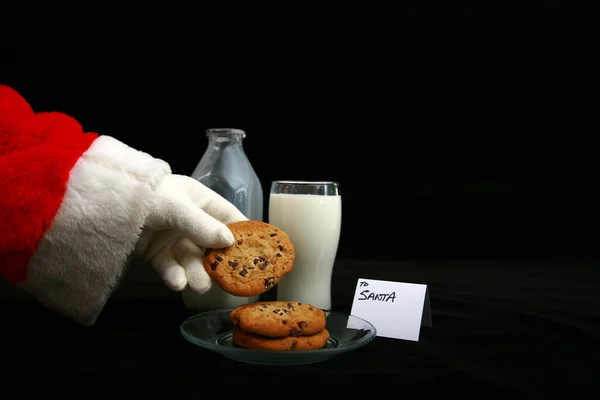 Noel Baba Süt Kurabiyelerden Hoşlanır Noel Baba Için Süt Kurabiye — Stok fotoğraf