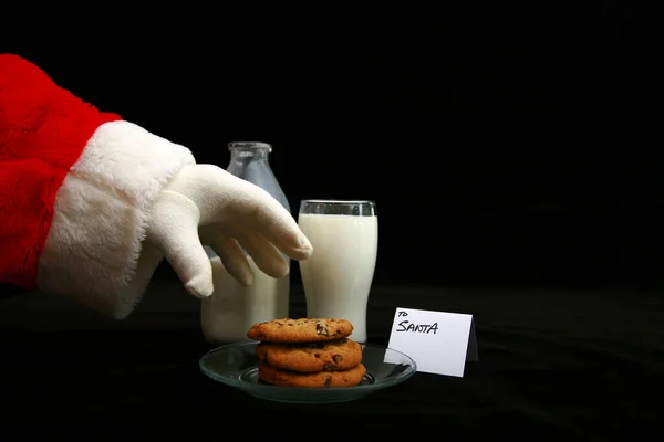 Santa Claus Disfruta Leche Las Galletas Leche Galletas Para Santa — Foto de Stock