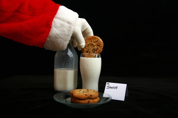 Papai Noel Gosta Leite Biscoitos Leite Bolachas Para Pai Natal — Fotografia de Stock