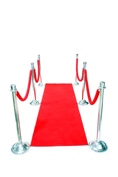 Hollywood Red Carpet Red Velvet Ropes Aislado Sobre Blanco Espacio —  Fotos de Stock