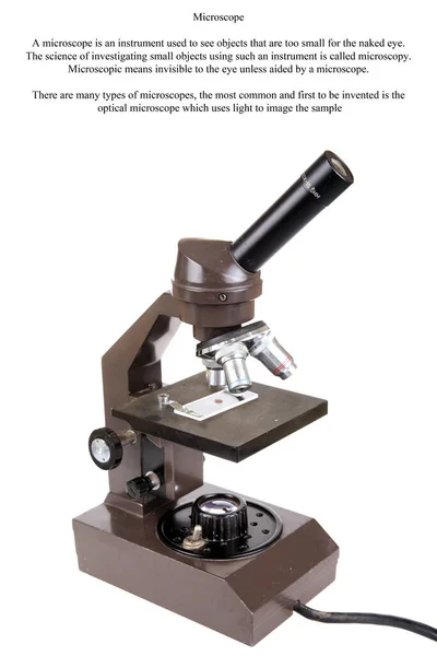 Mikroskop Isoliert Auf Weiß Raum Für Text Schneideweg Wissenschaftsmikroskop Auf — Stockfoto