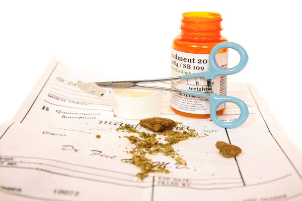 Marijuana. Cannabis. Medical Marijuana and Prescription. Medical Cannabis and Prescription from a Doctor. Prescription for medical marijuana from family practice clinic. 