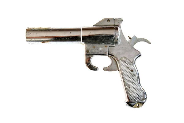 Pistolet Rozbłyskowy Pistolet Odizolowany Biało Miejsce Tekst Ścieżka Wycinania Stary — Zdjęcie stockowe