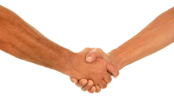 Kézfogás Két Férfi Kezet Fog Elszigetelve Fehérektől Van Hely Sms — Stock Fotó