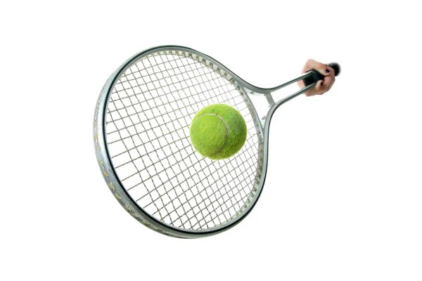 Raquette Tennis Balle Tennis Isolé Sur Blanc Place Pour Texte — Photo