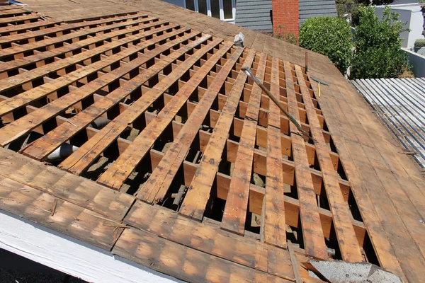 Roof Replacement Removal Old Roof Replacement New Roof Shingles Home — Stock Photo, Image