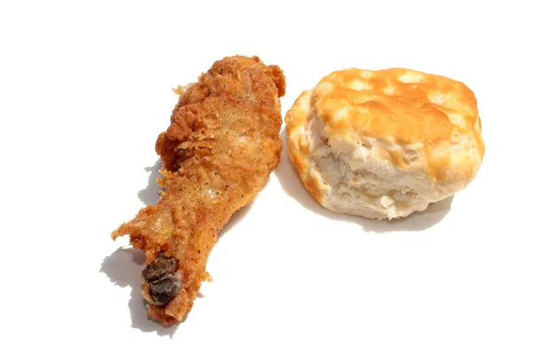 Fried Chicken Fried Chicken Leg Fresh Baked Biscuit Isolated White — Photo