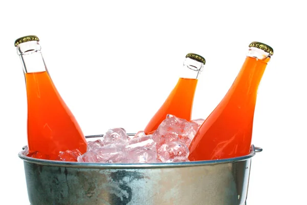 Soda Soda Pop Bottles Orange Soda Bucket Ice Isolated White — Foto de Stock