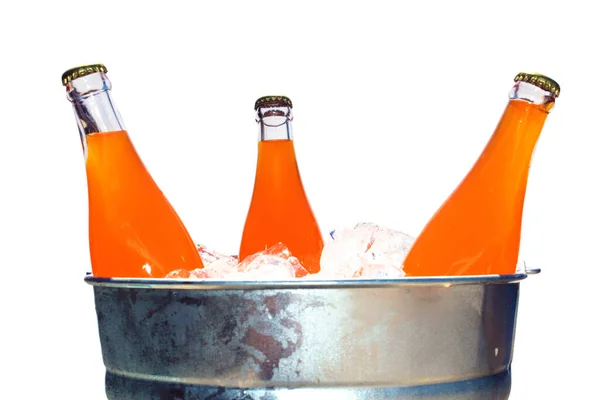 Soda Soda Pop Bottles Orange Soda Bucket Ice Isolated White — ストック写真