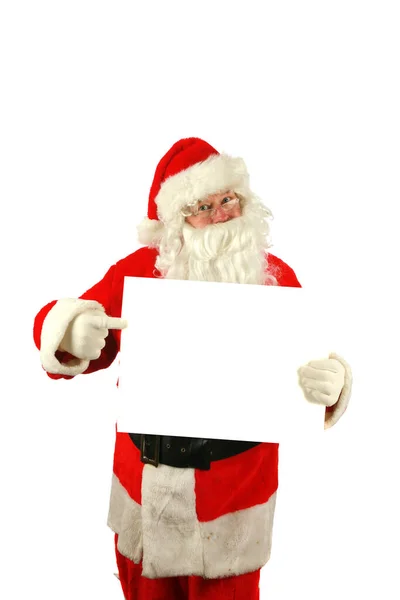 Christmas Santa Claus Santa Claus Holds Blank White Sign Isolated — Photo