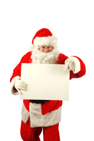 Christmas Santa Claus Santa Claus Holds Blank White Sign Isolated — Photo