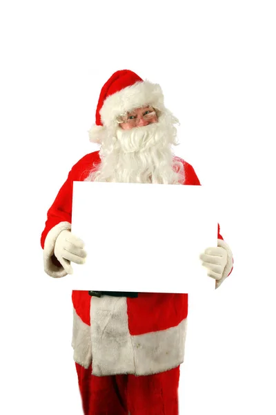 Christmas Santa Claus Santa Claus Holds Blank White Sign Isolated — Photo