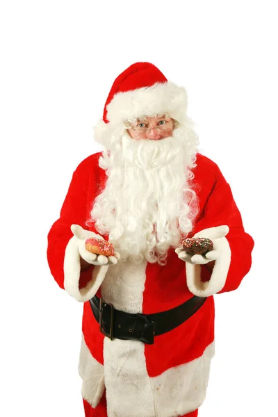 Weihnachten Weihnachtsmann Weihnachtsdonut Santa Claus Liebt Donuts Weihnachtsmann Claus Genießt — Stockfoto