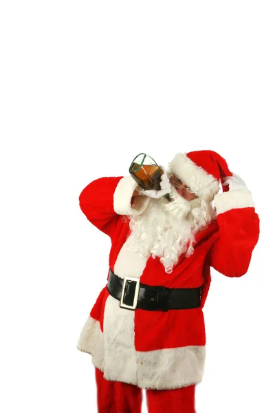 산타클로스는 크리스마스 산타클로스 소리쳤다 산타클로스는 녀석이었다 여자가 브랜디 전체를 마셨습니다 — 스톡 사진