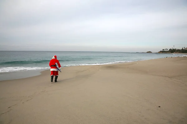 Christmas Surfing Santa Claus Surfing Santa Santa Claus Surf Board — Stock Fotó