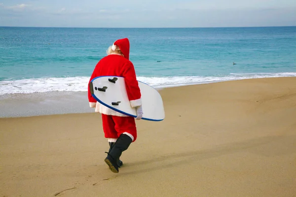 Christmas Surfing Santa Claus Surfing Santa Santa Claus Surf Board — Stock Photo, Image