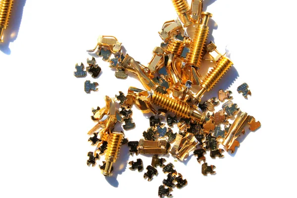 Χρυσός Χρυσοί Υπολογιστές Παλιοσίδερα Χρυσές Καρφίτσες Σύνδεσης Τσιπ Υπολογιστών Χρυσά — Φωτογραφία Αρχείου