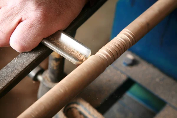 Hout Bewerken Draaien Een Houtbewerker Werkt Aan Een Project Zijn — Stockfoto