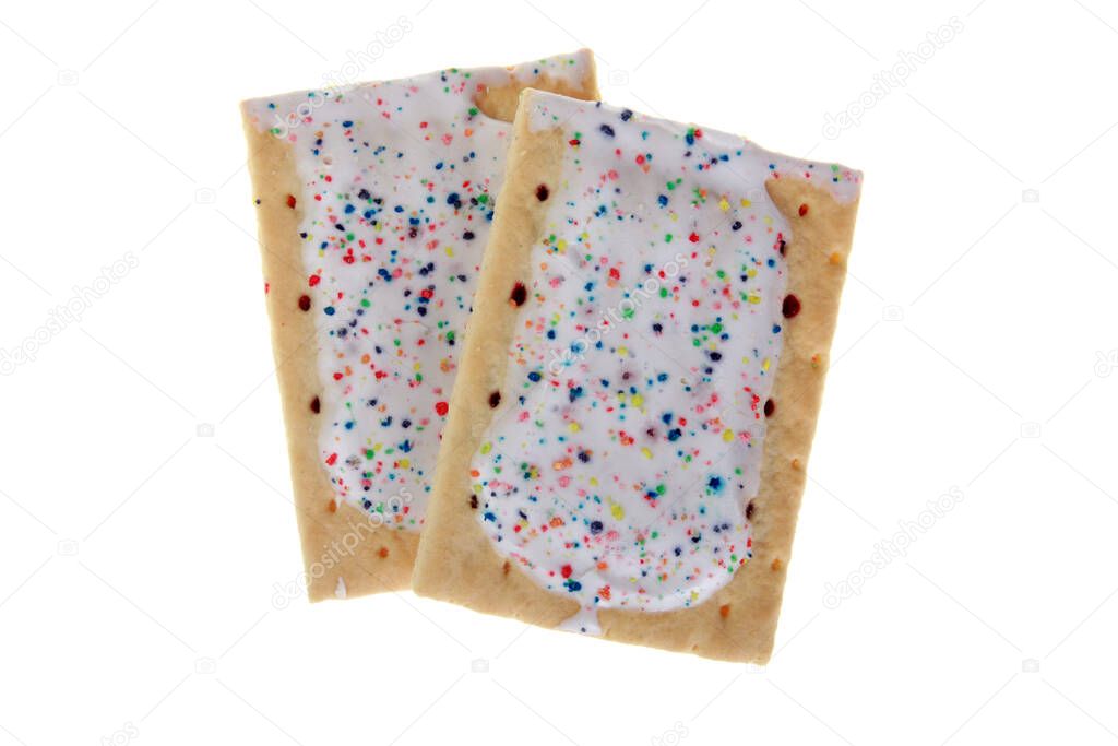 Pop Tarts. Toaster Pastries. Breakfast. snack. sweets. after school treat. Packet of Kellogg's POP tarts frosted strawberry toaster pastries. illustrative editorial. Isolated on white. room for text. editorial. isolated on white. room for text. enjoy