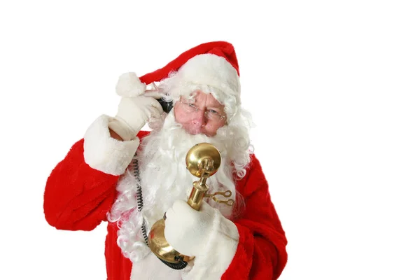 Weihnachtsmann Weihnachten Telefon Der Weihnachtsmann Telefoniert Mit Braven Jungen Und — Stockfoto