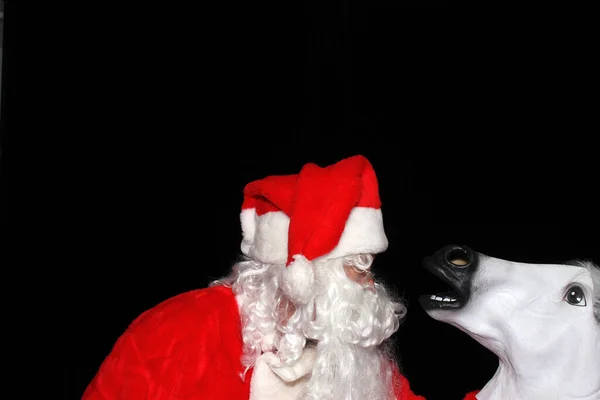 Рождество Санта Клаус Фото Бут Санта Клаус Веселится Позирует Забавных — стоковое фото