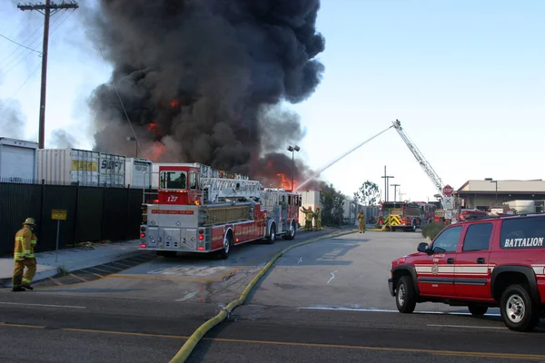 Emergency Fire Harbor Gateway California December 2015 Fire Erupts Recycling — Stok fotoğraf