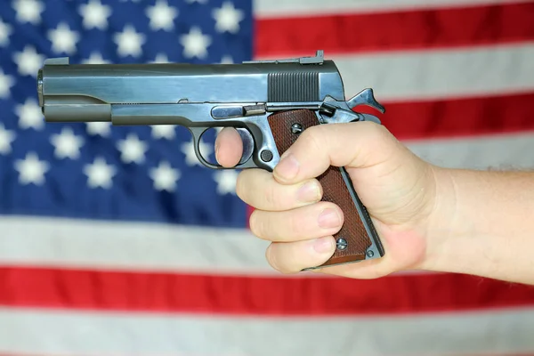Vapen Amerikansk Flagga Kaliber Pistol Med Amerikansk Flagga Bakgrund Andra — Stockfoto