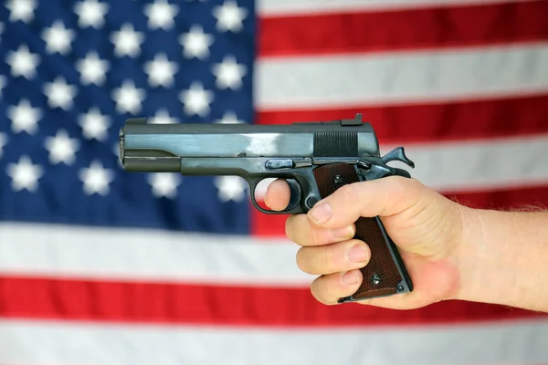 Пистолет Американский Флаг Пистолет Калибра Американским Фоном Вторая Поправка Вторая — стоковое фото