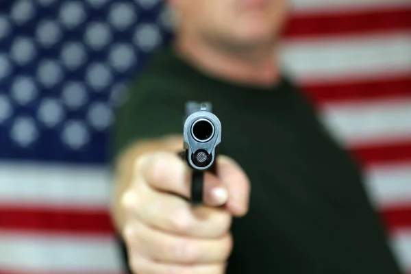 Vapen Amerikansk Flagga Kaliber Pistol Med Amerikansk Flagga Bakgrund Andra — Stockfoto