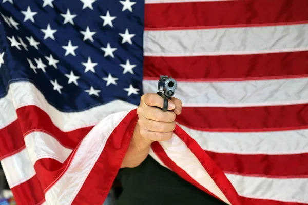 Vapen Amerikansk Flagga Kaliber Pistol Med Amerikansk Flagga Bakgrund Andra — Stockfoto