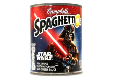 Yıldız Savaşları. Spaghettio 'nun Yeri. Campbell 'ın. Campbell 'in Spagettisi. Yiyecekler. Çocuk maması. Koleksiyoncu versiyonu. Sınırlı üretim. Campbell 'ın Yıldız Savaşı' nın Spagettisi. Campbell 'ın Sınırlı Koleksiyoncu Çorbası ilave STAR WARS etiketleri. Yazı. 